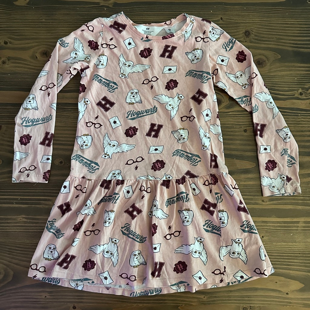 Girls H&M Pink Burgundy Harry Potter Long Sleeve Casual Dress 6X Hogwarts
